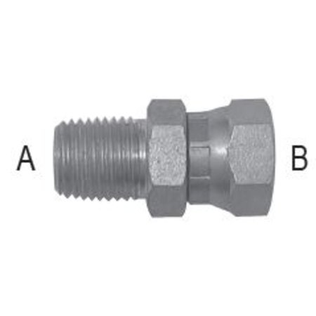 TOMPKINS Male Pipe to Female Pipe Swivel Straight: 3/8-18 A, 1/2-14 B 470007